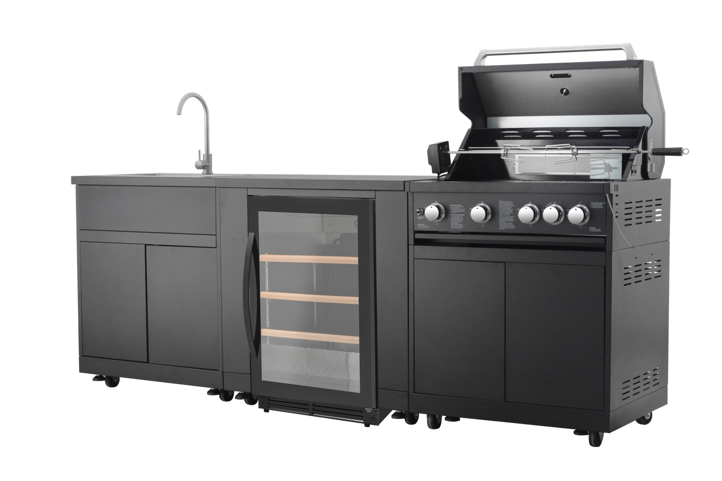 Serie BBQTitan 292x66x129cm 4 fuegos + quemador trasero (incl.  asador, iluminación interior y cubierta)