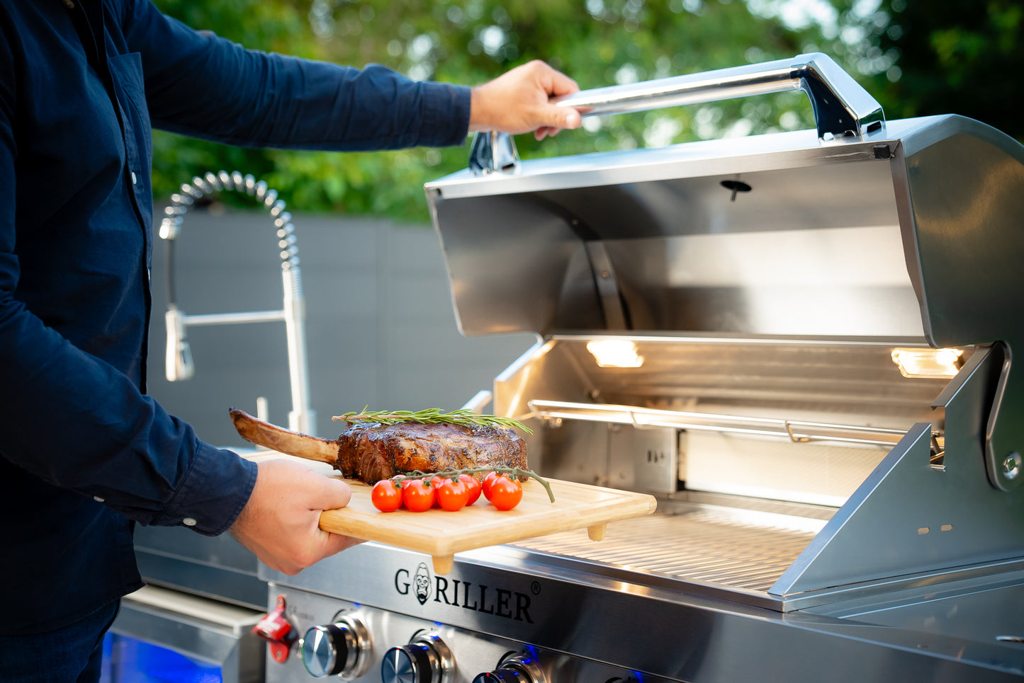 Grillmaster FUSION Silver Stainless Steel-Outdoor Kitchen-Incl. Rotisserie, 4 2 burners, 213x58x143 cm-pre-assembled