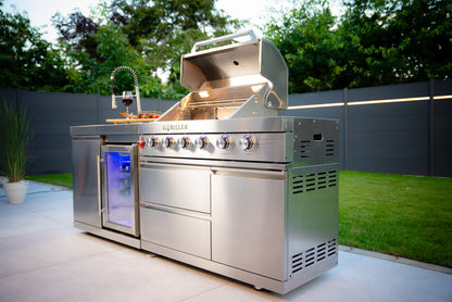 Grillmaster FUSION Acero Inoxidable Plateado-Cocina Exterior-Inl. Rotisserie, 4 2 quemadores, 213x58x143 cm-premontado