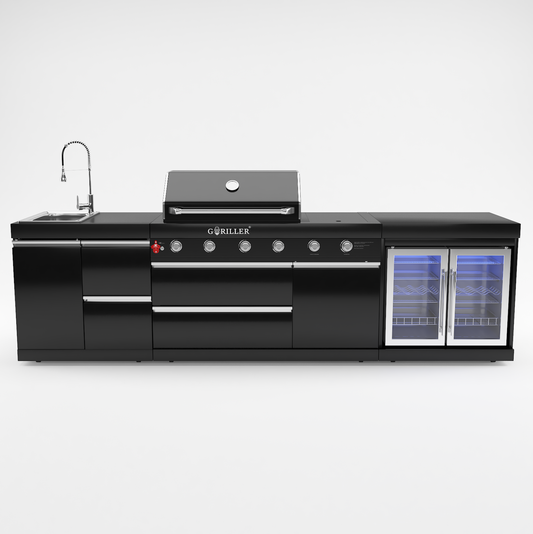 Grillmaster SELECTED Cocina exterior de acero inoxidable negro, 296x58x124cm, incl. Rotisserie, 4 2 quemadores-premontados