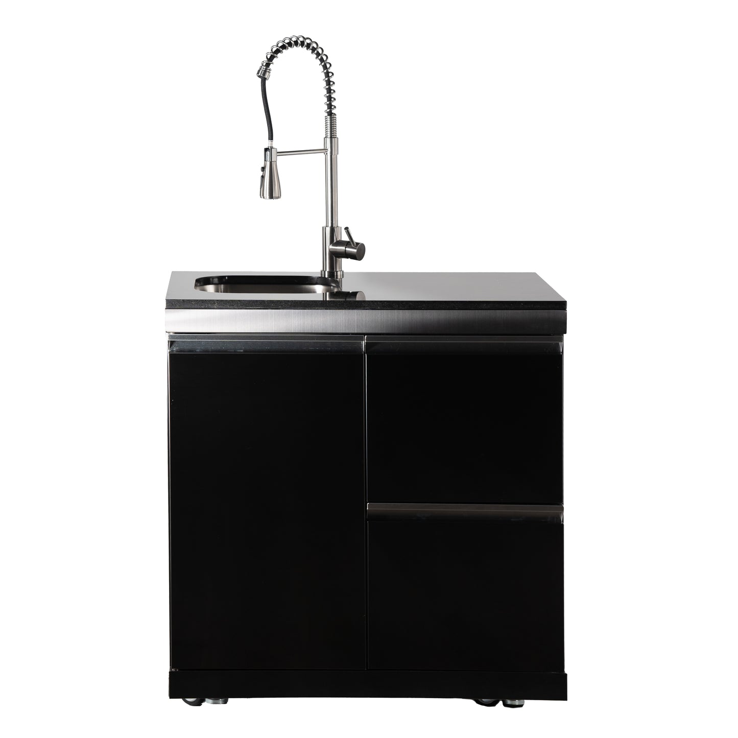 Clean Zone Rockster Cocina exterior de acero inoxidable negro, 96x58x90cm incl. Superficie de trabajo de granito-premontada