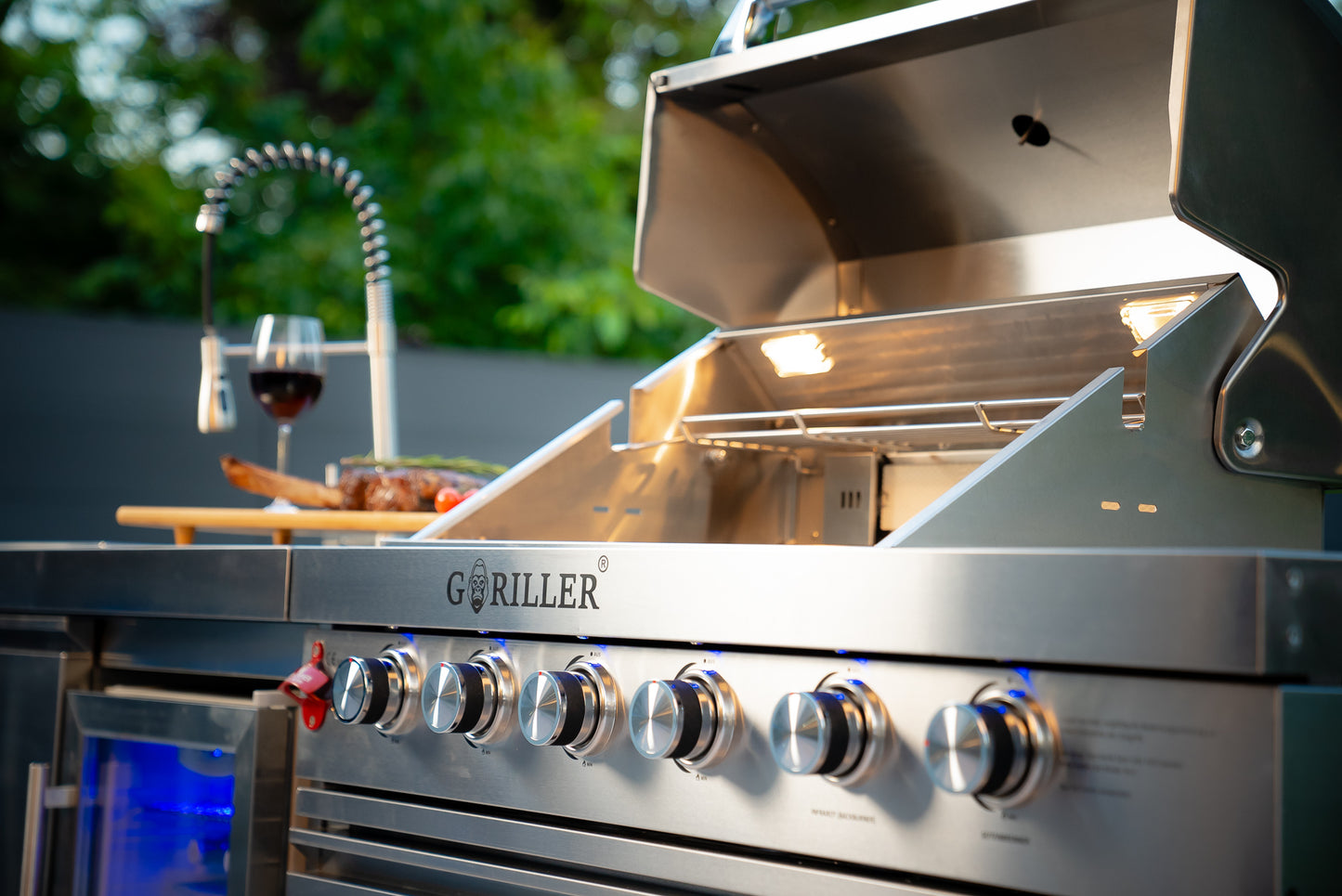 Grillmaster FUSION Silver Stainless Steel-Outdoor Kitchen-Incl. Rotisserie, 4 2 burners, 213x58x143 cm-pre-assembled